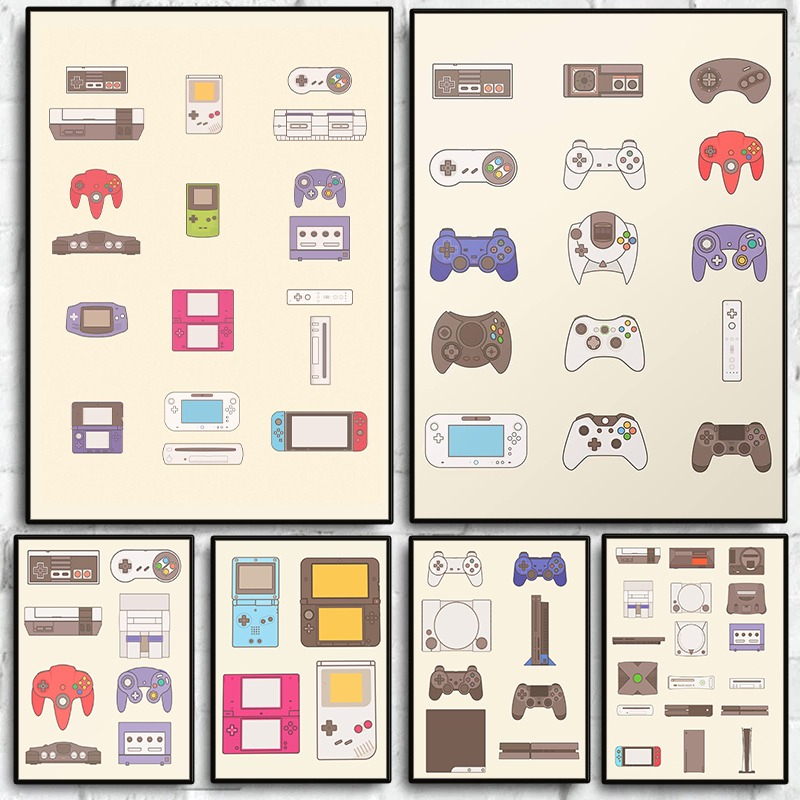 Handheld Game Console - Videospiel-Handheld- und Konsolen-Evolution Poster Gamepad Leinwandbild